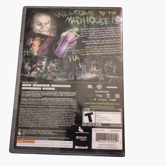 Batman Arkham Asylum Xbox 360 Game Of Year Edition 3D Platinum HitCAse Manual - Picture 3 of 3